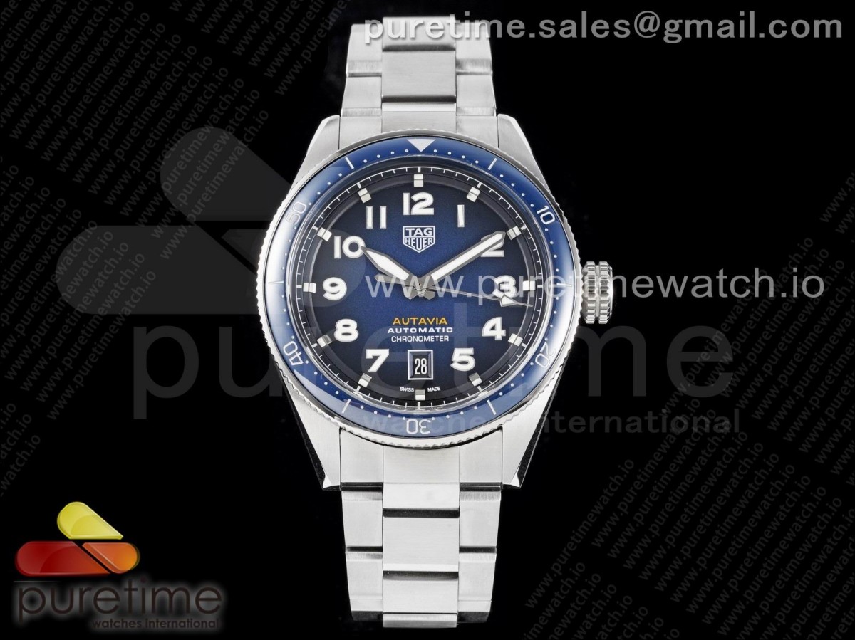 V9F 태그호이어 오타비아 칼리브 블루다이얼 스틸브레이슬릿 Autavia Calibre 5 Chronometer 42mm SS V9F 1:1 Best Edition Blue Dial on SS Bracelet SW200 (Free Leather)