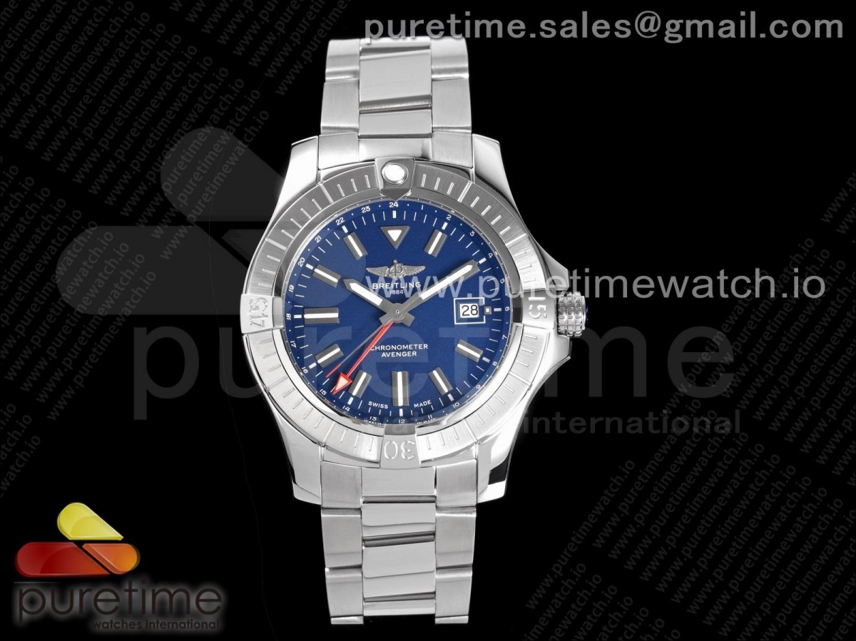 GF 브라이틀링 어벤져 지엠티 블루다이얼 스틸브레이슬릿 Avenger GMT 45mm SS GF 1:1 Best Edition Blue Dial on SS Bracelet A2836