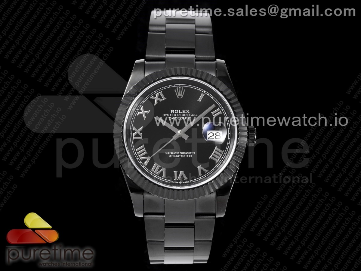 VRF 롤렉스 데이저스트41 올블랙 PVD 블랙다이얼 로만인덱스 스틸브레이슬릿 DateJust 41 All Black PVD VRF Best Edition Black Dial Roman Markers on PVD Oyster Bracelet A3235