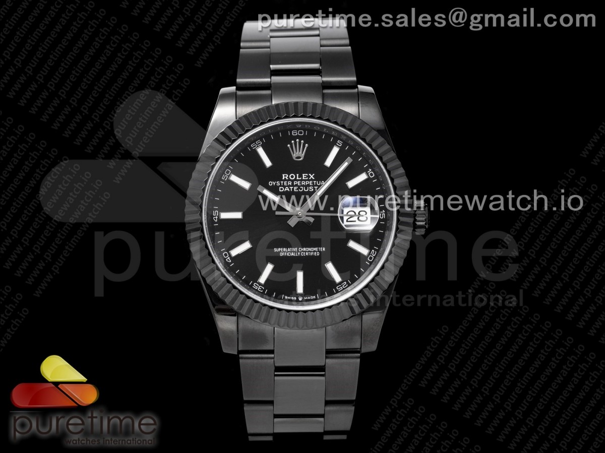 VRF 롤렉스 데이저스트41 올블랙 PVD 블랙다이얼 스틸브레이슬릿 DateJust 41 All Black PVD VRF Best Edition Black Dial Stick Markers on PVD Oyster Bracelet A3235