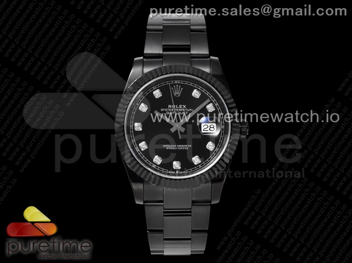 VRF 롤렉스 데이저스트41 올블랙 PVD 블랙다이얼 10포인트 스틸브레이슬릿 DateJust 41 All Black PVD VRF Best Edition Black Dial Diamonds Markers on PVD Oyster Bracelet A3235