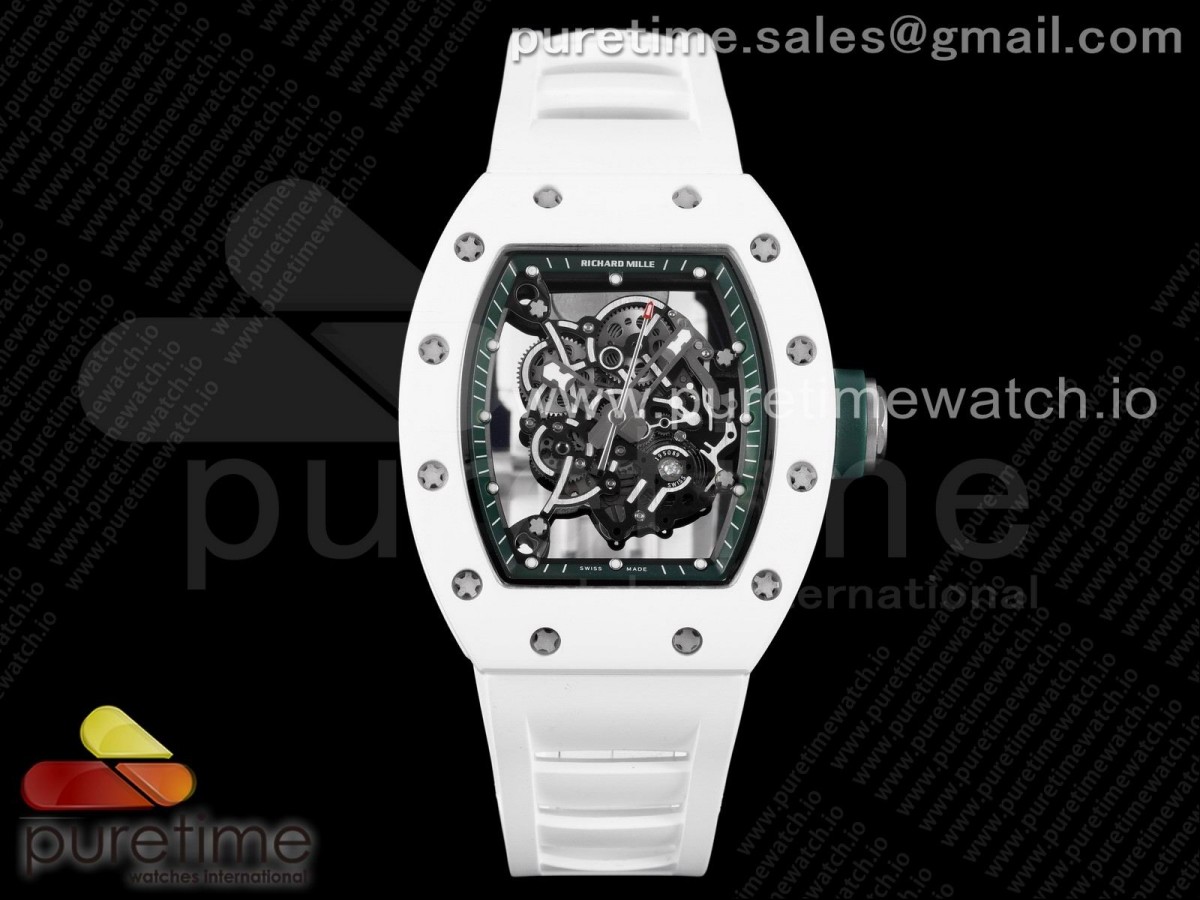 KVF V3 리차드밀 RM055 화이트세라믹 그린스켈레톤다이얼 화이트러버스트랩 RM055 White Ceramic KVF Best Edition Skeleton Dial Green on White Rubber Strap MIYOTA8215 V3