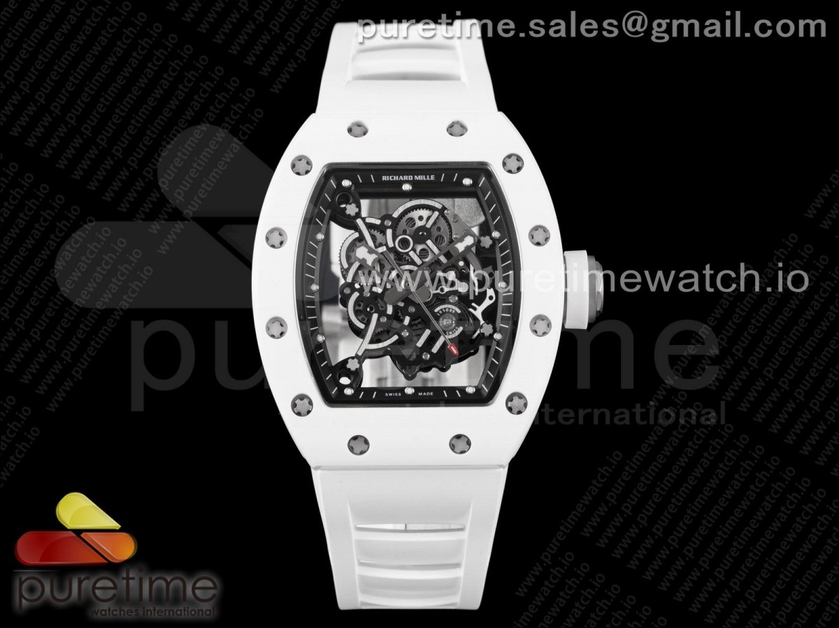 KVF V3 리차드밀 RM055 화이트세라믹 화이트스켈레톤다이얼 화이트러버스트랩 RM055 White Ceramic KVF Best Edition Skeleton Dial White on White Rubber Strap MIYOTA8215 V3