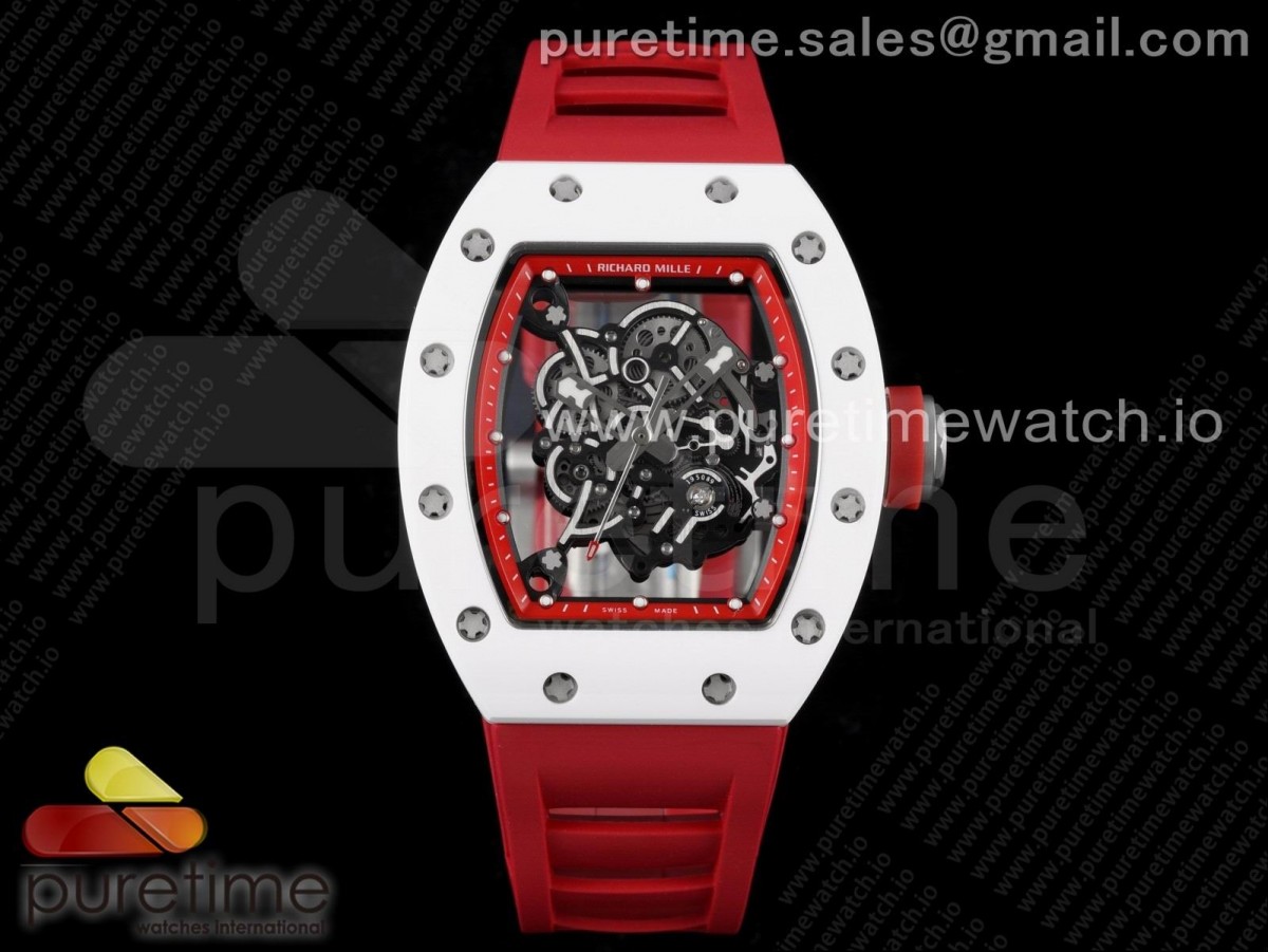 KVF V3 리차드밀 RM055 화이트세라믹 레드스켈레톤다이얼 레드러버스트랩 RM055 White Ceramic KVF Best Edition Skeleton Dial Red on Red Rubber Strap MIYOTA8215 V3