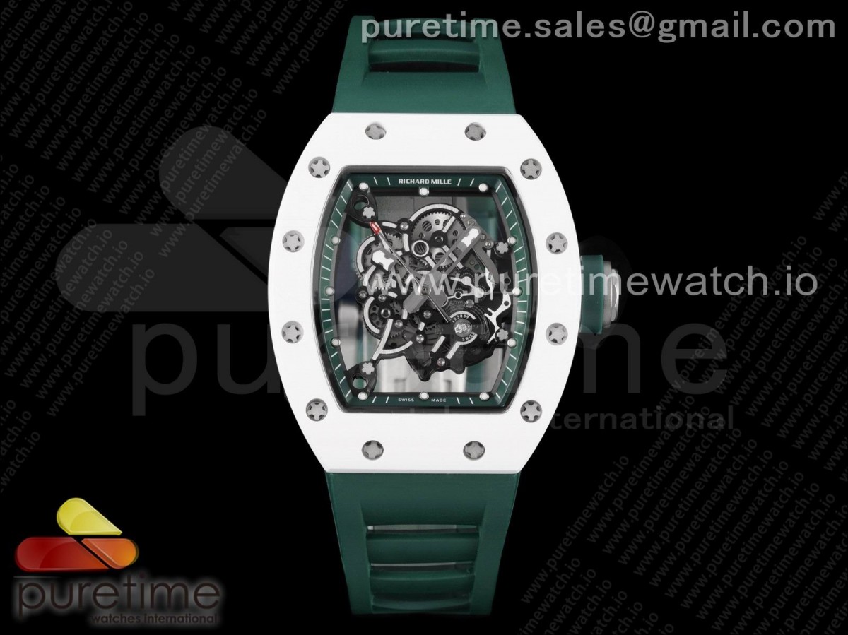 KVF V3 리차드밀 RM055 화이트세라믹 그린스켈레톤다이얼 그린러버스트랩 RM055 White Ceramic KVF Best Edition Skeleton Dial Green on Green Rubber Strap MIYOTA8215 V3