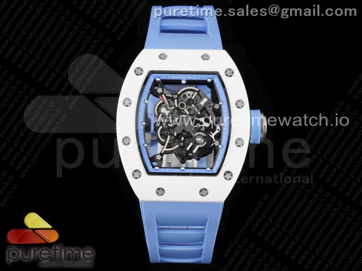 KVF V3 리차드밀 RM055 화이트세라믹 블루스켈레톤다이얼 블루러버스트랩 RM055 White Ceramic KVF Best Edition Skeleton Dial Blue on Blue Rubber Strap MIYOTA8215 V3