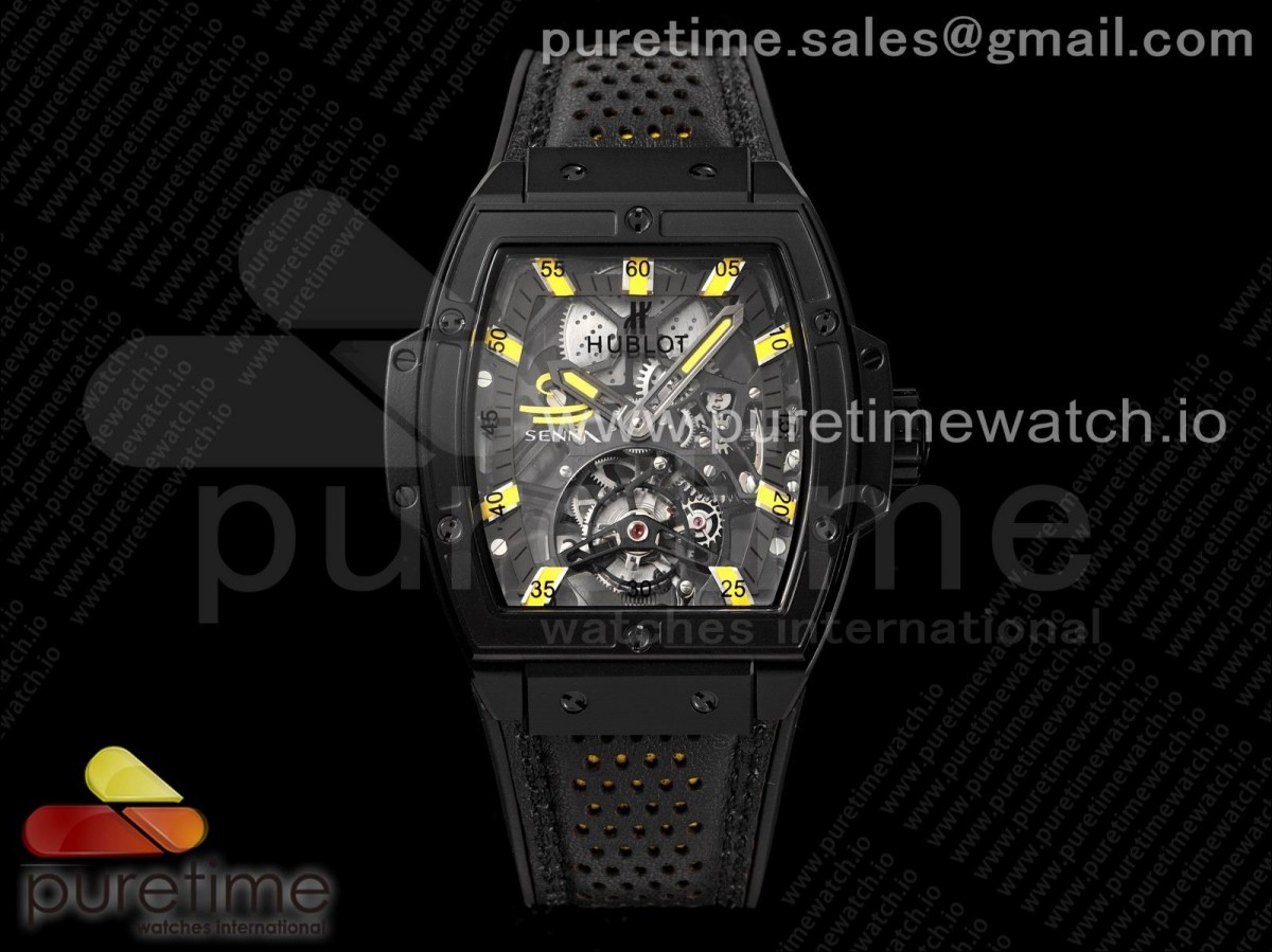 V9F 위블로 스피릿 빅뱅 뚜르비옹 PVD블랙 옐로우스켈레톤다이얼 블랙거미스트랩 Spirit of Big Bang Tourbillion PVD V9F Best Edition Skeleton Yellow Dial on Black Gummy Strap