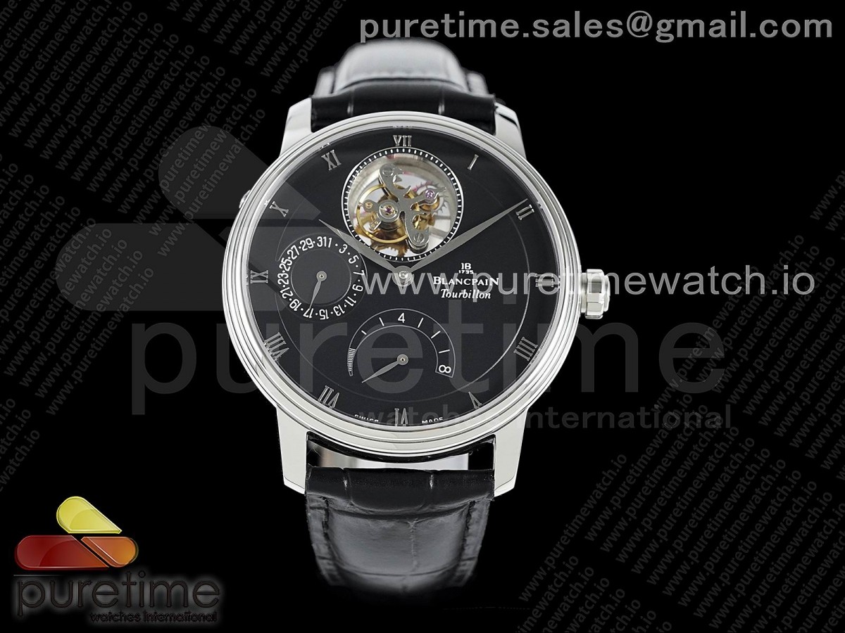 JBF V2 블랑팡 빌예레 뚜르비옹 블랙다이얼 블랙가죽스트랩 Villeret Tourbillon SS Real PR JBF Best Edition Black Dial on Black Leather Strap V2