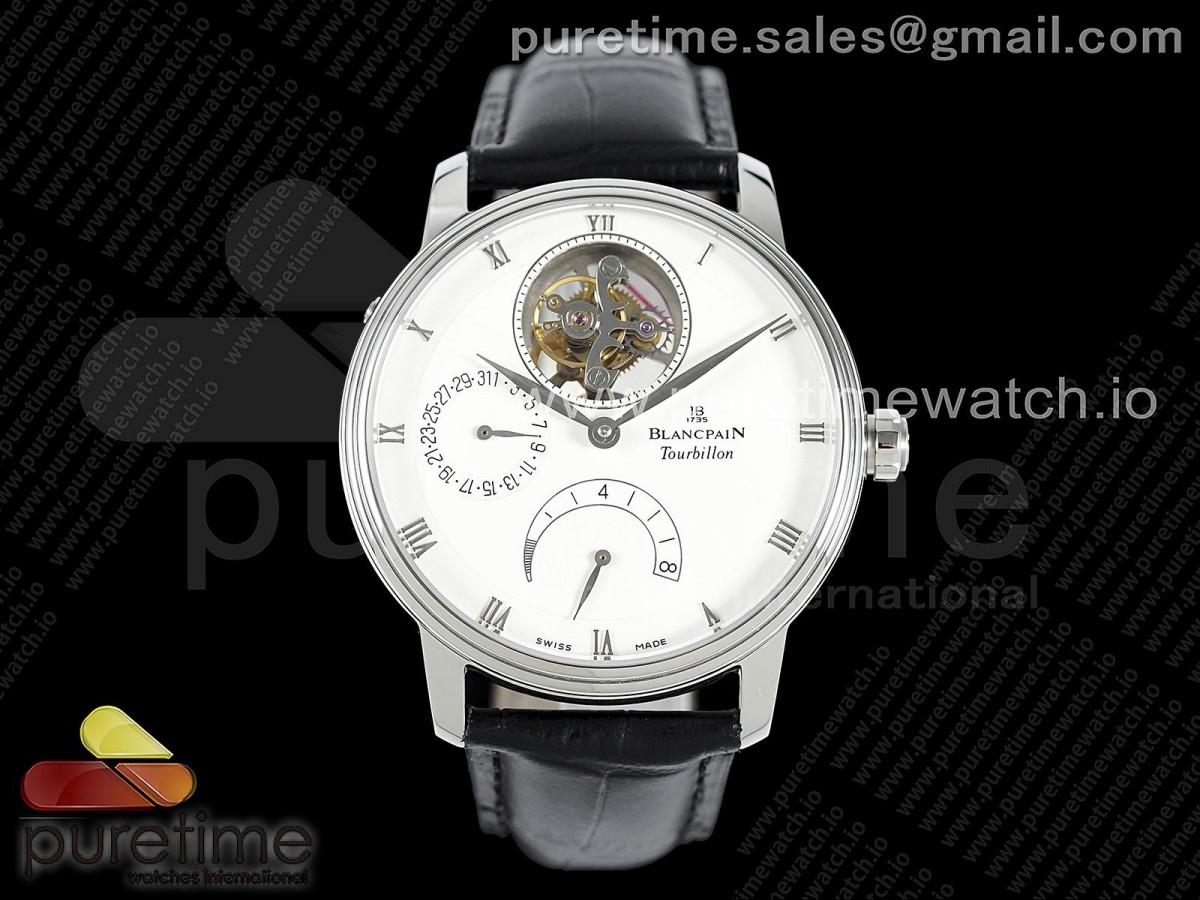 JBF V2 블랑팡 빌예레 뚜르비옹 화이트다이얼 블랙가죽스트랩 Villeret Tourbillon SS Real PR JBF Best Edition White Dial on Black Leather Strap V2