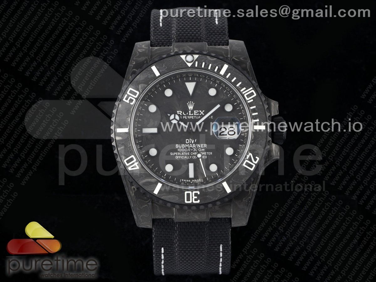 (NEW) VSF 롤렉스 서브마리너 DIW카본 블랙/화이트다이얼 블랙나일론스트랩  Submariner DIW Carbon VSF 1:1 Best Edition Black/White Dial on Black Nylon Strap VS3135