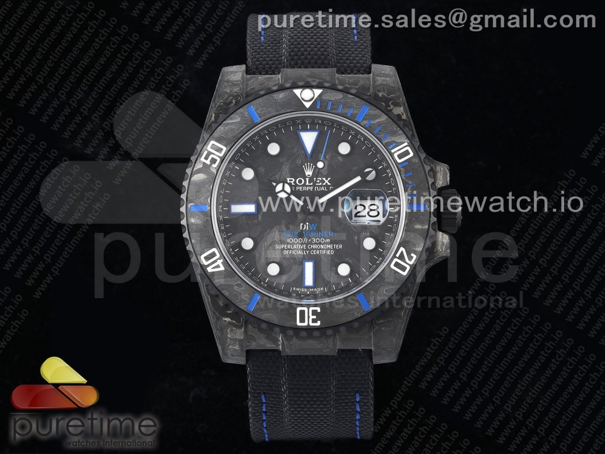 (NEW) VSF 롤렉스 서브마리너 DIW카본 블랙/블루다이얼 블랙나일론스트랩  Submariner DIW Carbon VSF 1:1 Best Edition Black/Blue Dial on Black Nylon Strap VS3135