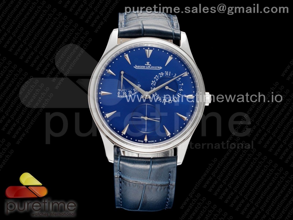 ZF V3 예거 마스터 울트라씬 마르쉐 블루다이얼 블루가죽스트랩 Master Ultra Thin Réserve de Marche SS ZF 1:1 Best Edition Blue Dial on Blue Leather Strap SA938 V3