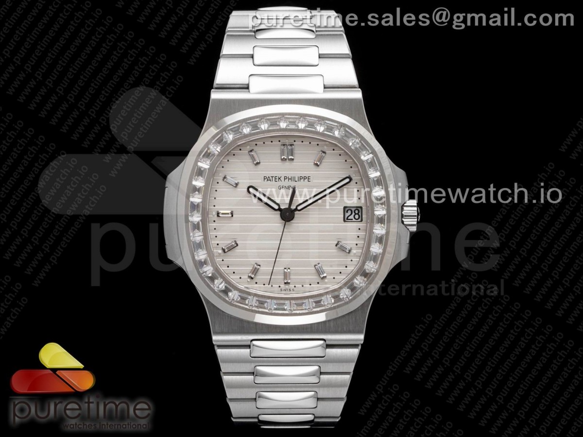 PPF V4 파텍필립 노틸러스5711 화이트다이얼 다이아베젤,인덱스 스틸브레이슬릿 Nautilus 5711 SS PPF 1:1 Best Edition White Dial Diamonds Markers and Bezel on SS Bracelet 324CS (Free box) V3