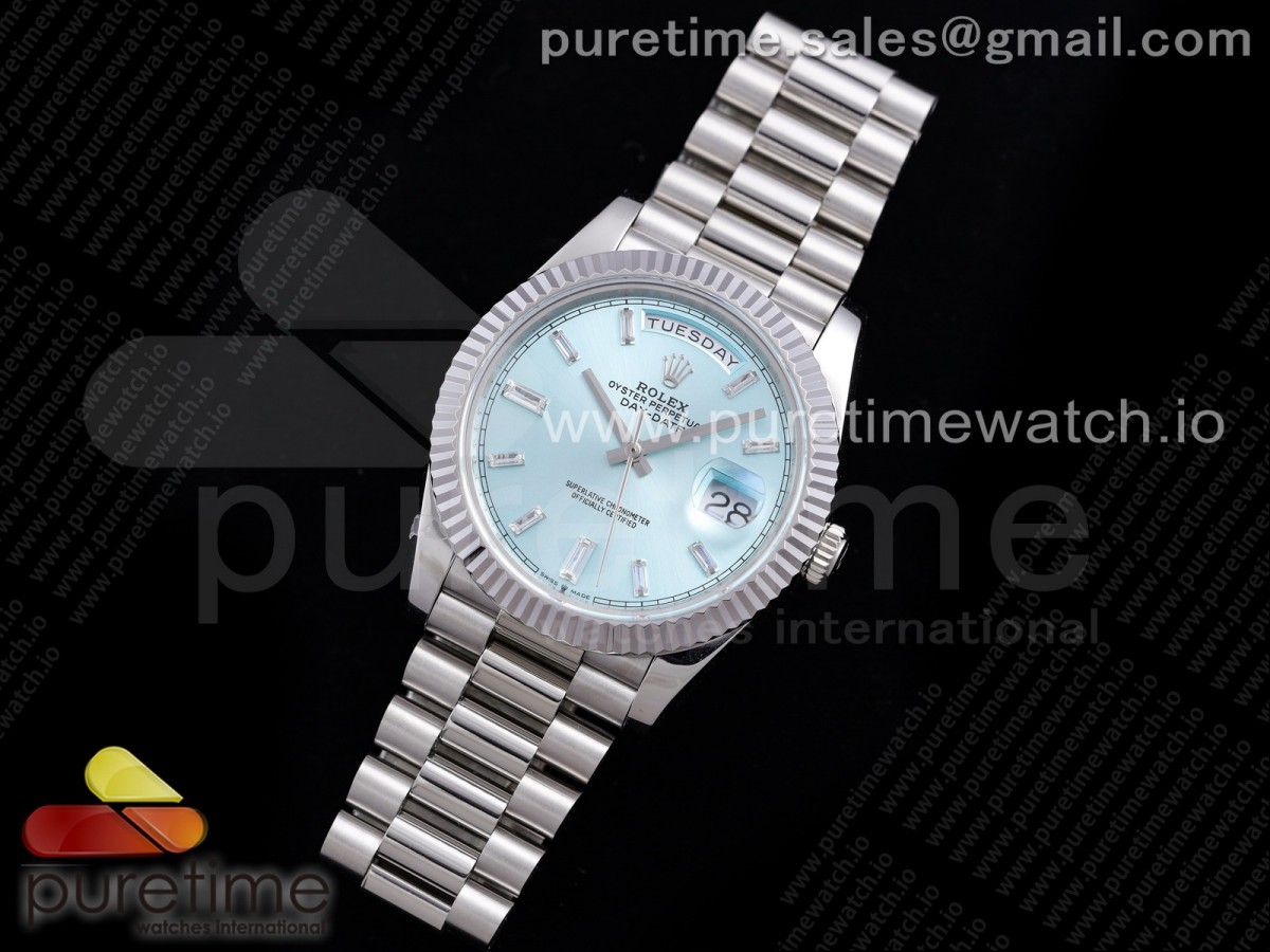 GMF 롤렉스 데이데이트40 아이스블루크리스탈다이얼 스틸브레이슬릿 Day Date 40 SS 904L Steel GMF 1:1 Best Edition Ice Blue Crystal Dial on SS Bracelet A2836