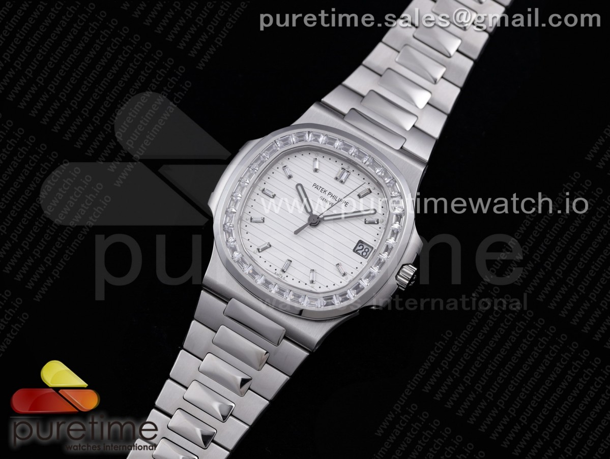 PPF 파텍필립 노틸러스 5711 화이트다이얼 다이아베젤 스틸브레이슬릿Nautilus 5711 PPF 1:1 Best Edition White Dial Diamonds Bezel on SS Bracelet 324CS (Free box)