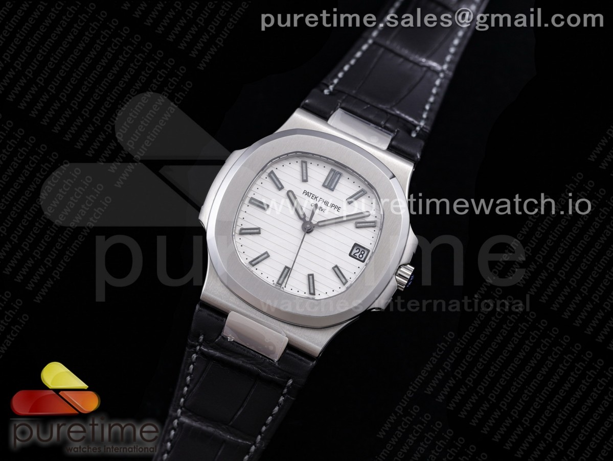 GRF 파텍필립 노틸러스 5711 화이트다이얼 블랙가죽스트랩 Nautilus 5711 SS GRF 1:1 Best Edition White Textured Dial on Black Leather Strap 324CS