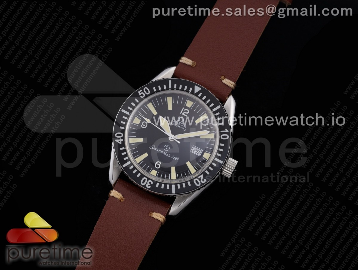 OXF 오메가 씨마스터 빈티지 300 블랙다이얼 브라운가죽스트랩 Vintage Seamaster 300 OXF Best Edition Black Dial on Brown Leather Strap A2836 Style 4