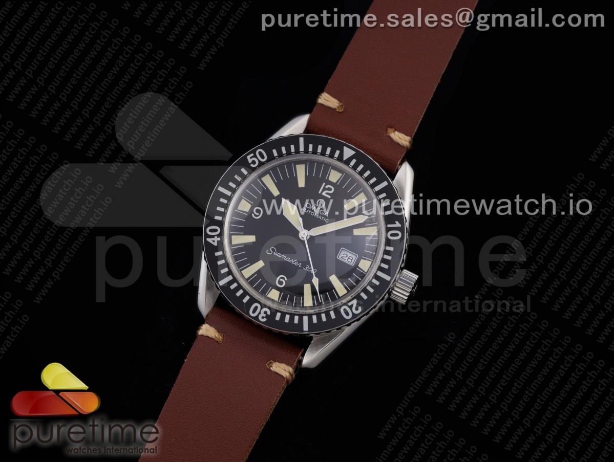 OXF 오메가 씨마스터 빈티지 300 블랙다이얼 브라운가죽스트랩 Vintage Seamaster 300 OXF Best Edition Black Dial on Brown Leather Strap A2836 Style 3