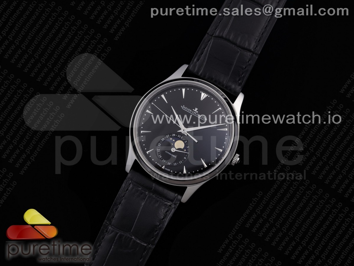 AZF 예거 마스터 울트라씬문 블랙다이얼 블랙가죽스트랩 Master Ultra Thin Moon SS AZF 1:1 Best Edition Black Dial on Black Leather Strap A925