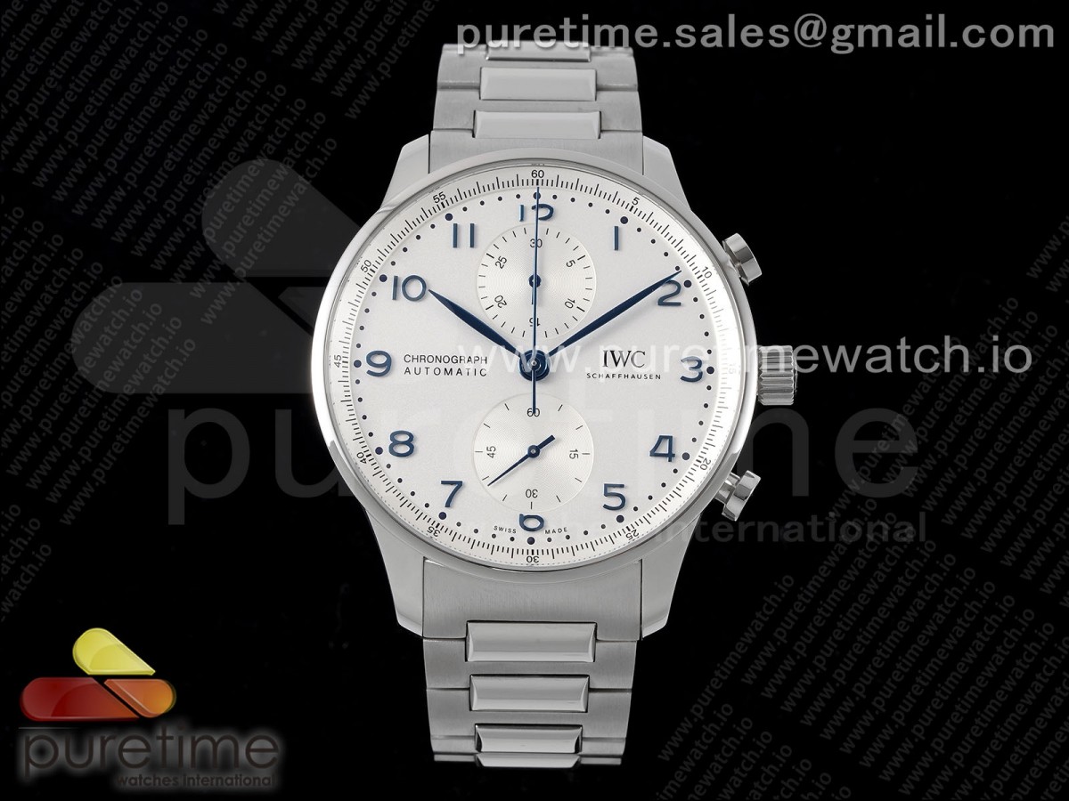 AZF V2 IWC 파일럿 포르투기저 크로노 화이트다이얼 스틸브레이슬릿  Portuguese Chrono IW3716 SS AZF 1:1 Best Edition White Dial Blue Markers on SS Bracelet A69355