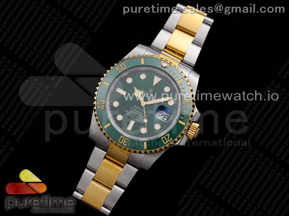 VRF 롤렉스 서브마리너 옐로우골드콤비포금 헐크 그린다이얼 스틸브레이슬릿 Submariner 116613 LV VRF Best Edition YG Wrapped Bezel Green Dial on SS/YG Bracelet A2836 MAX Version