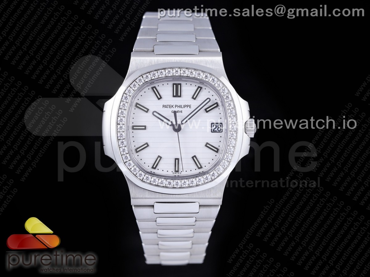 PPF V4 파텍필립 노틸러스 5711 화이트다이얼 다이아베젤 스틸브레이슬릿  Nautilus 5711/1A PPF 1:1 Best Edition White Dial Diamonds Bezel on SS Bracelet 324CS (Free box) V3