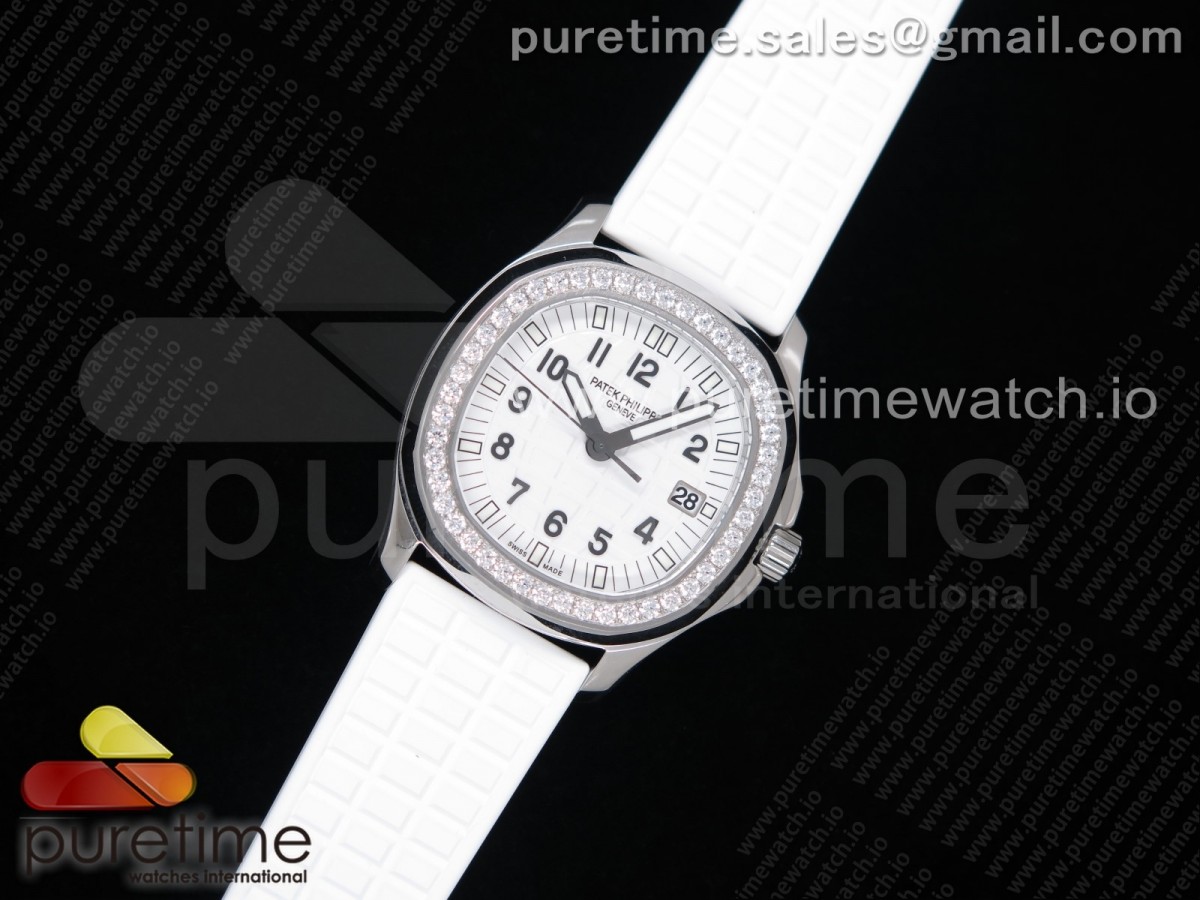 PPF 파텍필립 아쿠아넛 화이트다이얼 다이아베젤 화이트러버스트랩 Aquanaut 5067A SS PPF 1:1 Best Edition White Textured Dial on White Rubber Strap AE23