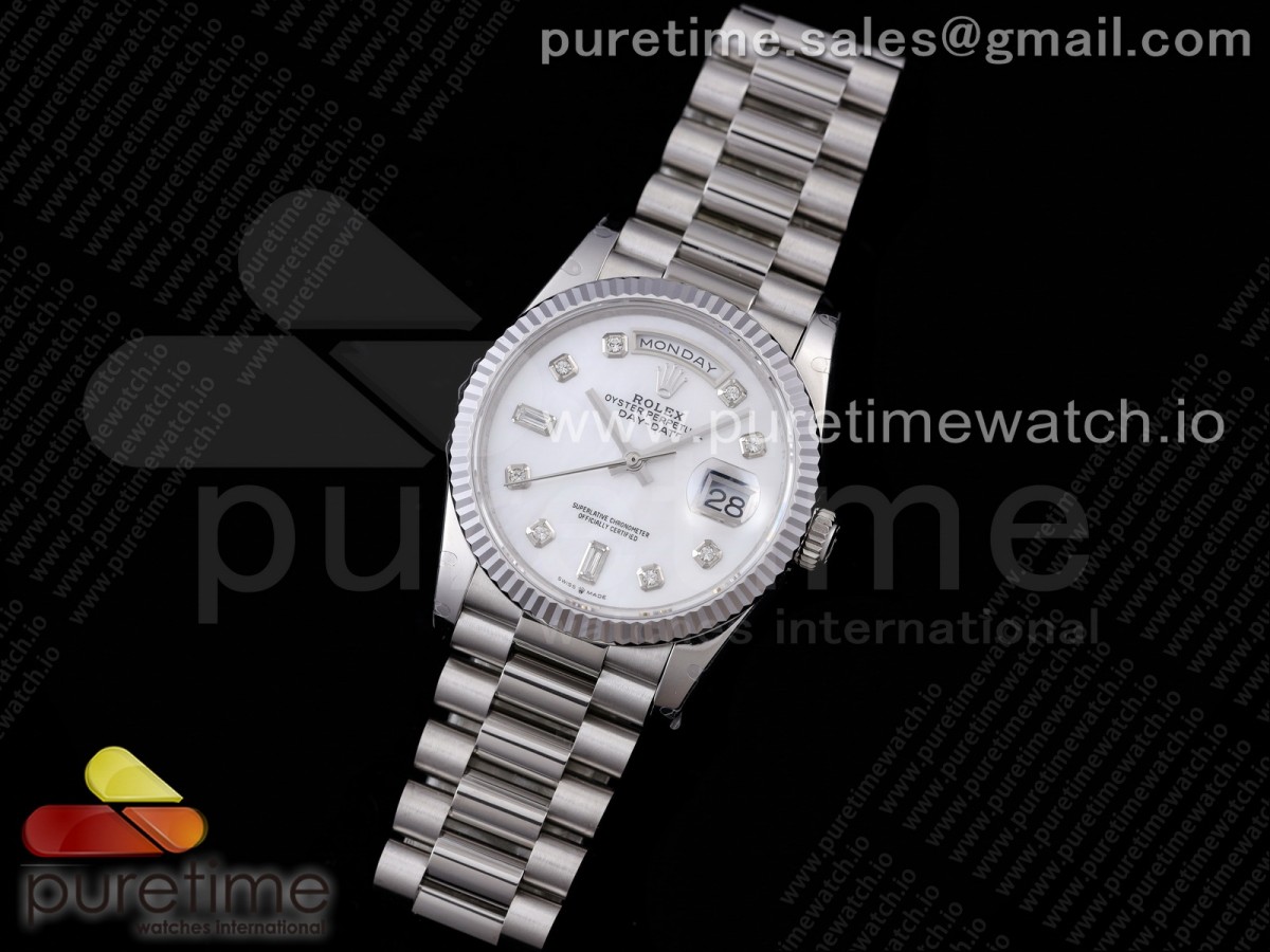 GMF 롤렉스 데이데이트36 화이트다이얼 다이아인덱스 스틸브레이슬릿 Day Date 36 128239 GMF 1:1 Best Edition 904L Steel White Dial Diamonds Markers on Bracelet A2836