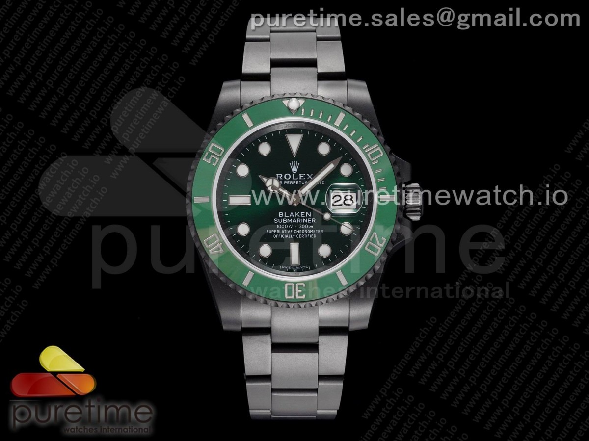 OXF 롤렉스 서브마리너 PVD블랙 헐크 그린다이얼 스틸브레이슬릿 Submariner BLAKEN GREEN PVD OXF 1:1 Best Edition Black Dial on PVD Bracelet A2836