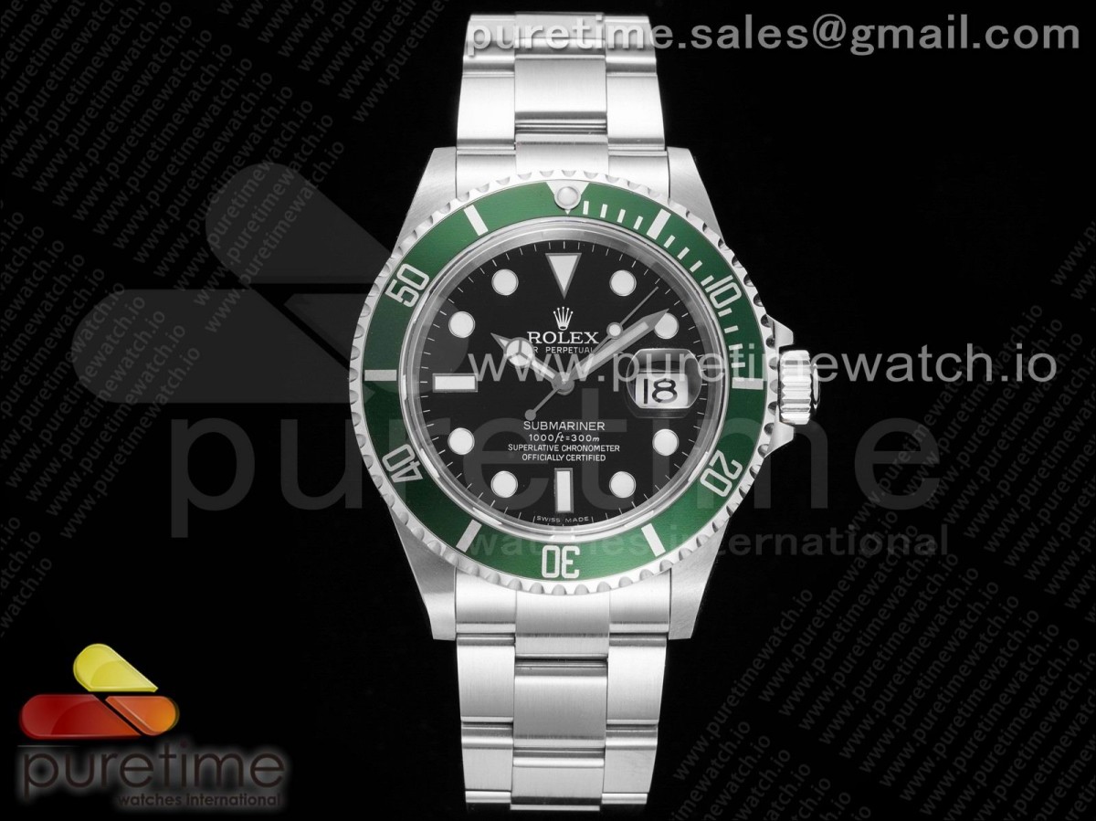 ARF 롤렉스 구형 서브마리너 그린 블랙다이얼 스틸브레이슬릿 Submariner 16610 LV Green No Rehaut Engraving 904L Steel ARF1:1 Best Edition on SS Bracelet SH3135