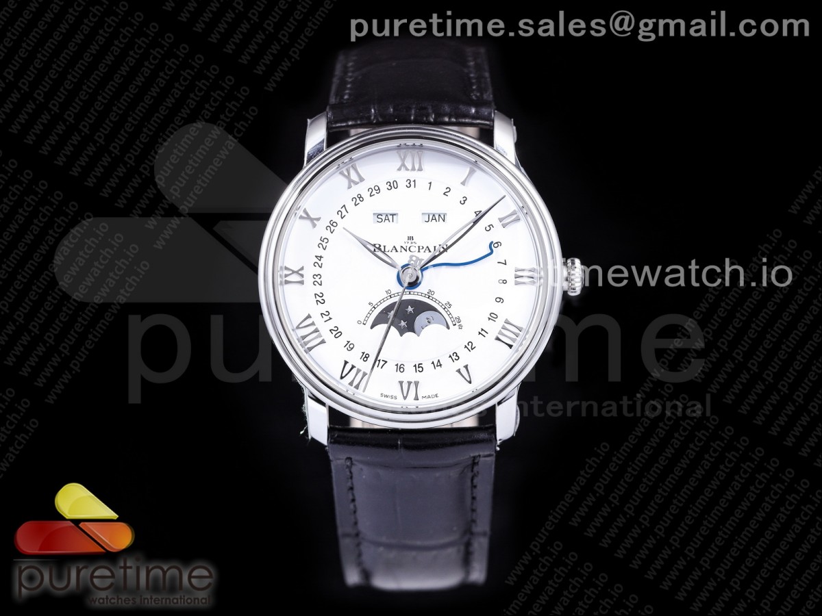 OMF V3 블랑팡 빌레레 6654 화이트다이얼 블랙가죽스트랩 Villeret 6654 SS Complicated Function OMF 1:1 Best Edition White Dial on Black Leather Strap A6654 V3