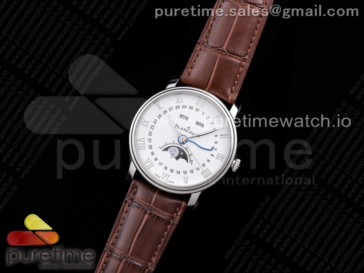 OMF V3 블랑팡 빌레레 6654 화이트다이얼 브라운가죽스트랩 Villeret 6654 SS Complicated Function OMF 1:1 Best Edition White Dial on Brown Leather Strap A6654 V3