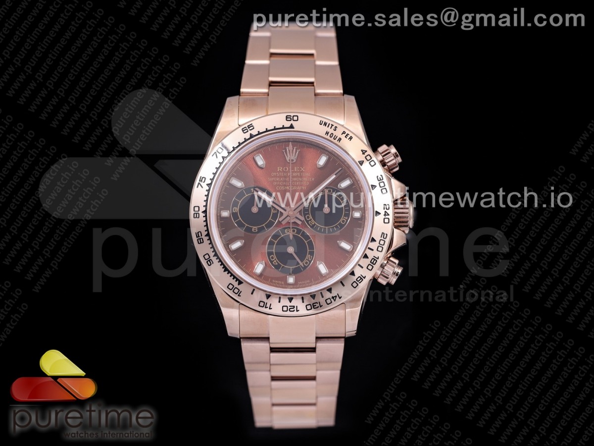 TWF 롤렉스 데이토나 로즈골드 브라운다이얼 스틸브레이슬릿 Daytona RG TWF RG Bezle Brown Dial Lume Markers on RG Brcelet A4130