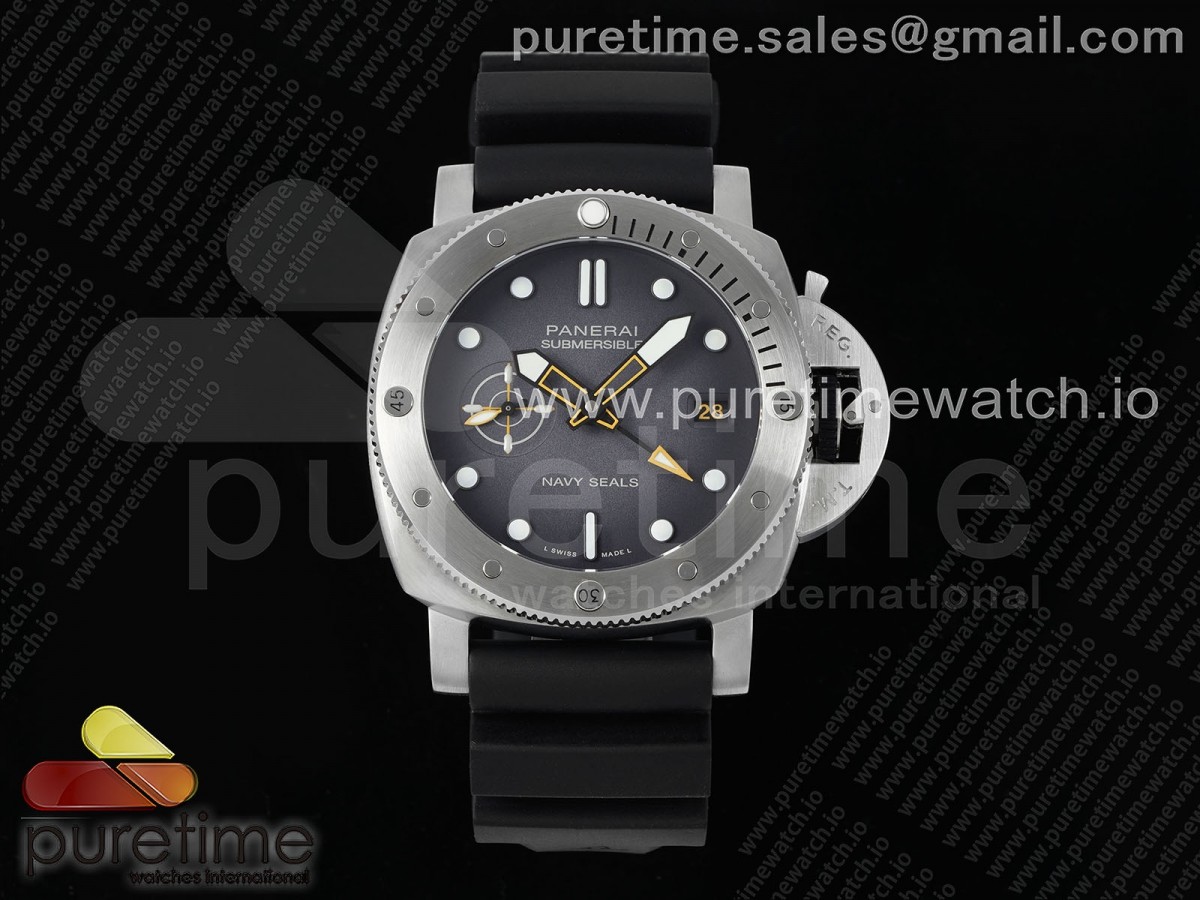 (NEW) VSF 파네라이 섭머저블 PAM1323 44미리 그레이다이얼  블랙러버스트랩 PAM1323 Y 44mm Submersible VSF 1:1 Best Edition Gray Dial on Rubber Strap P.9011 Clone