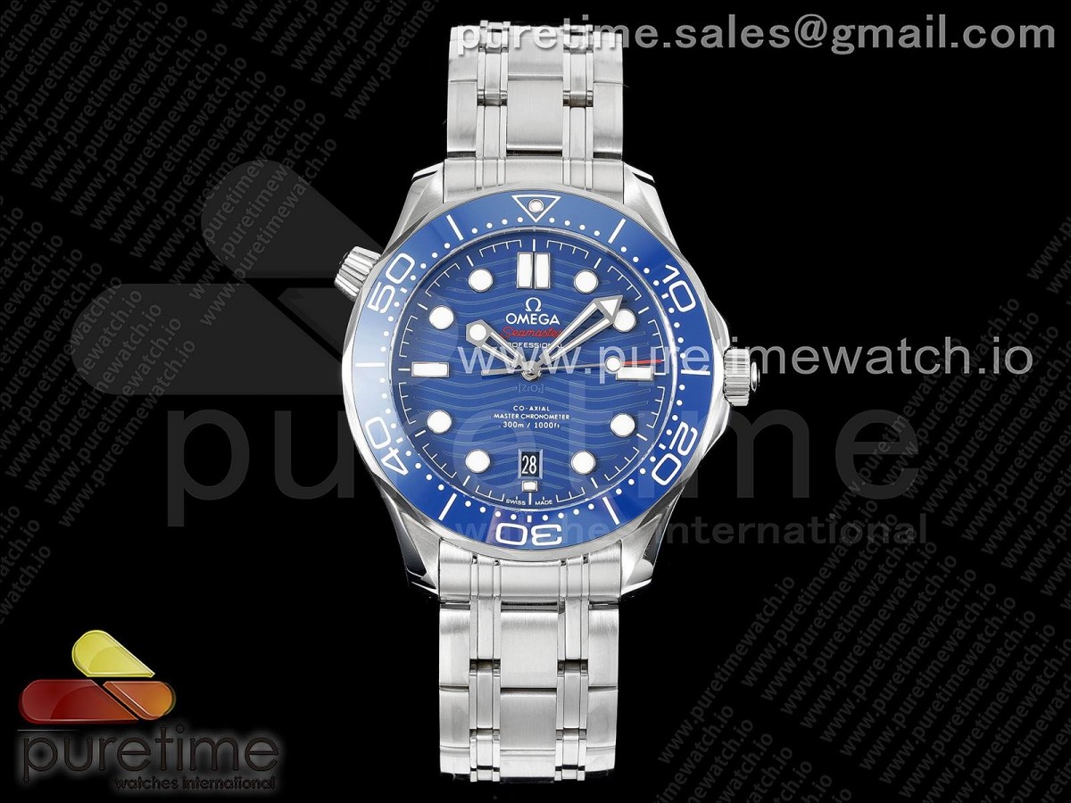 HRF 오메가 씨마스터 다이버300 블루다이얼 블루세라믹베젤 스틸브레이슬릿 Seamaster Diver 300M HRF 1:1 Best Edition Blue Ceramic Blue Dial on SS Bracelet A8800