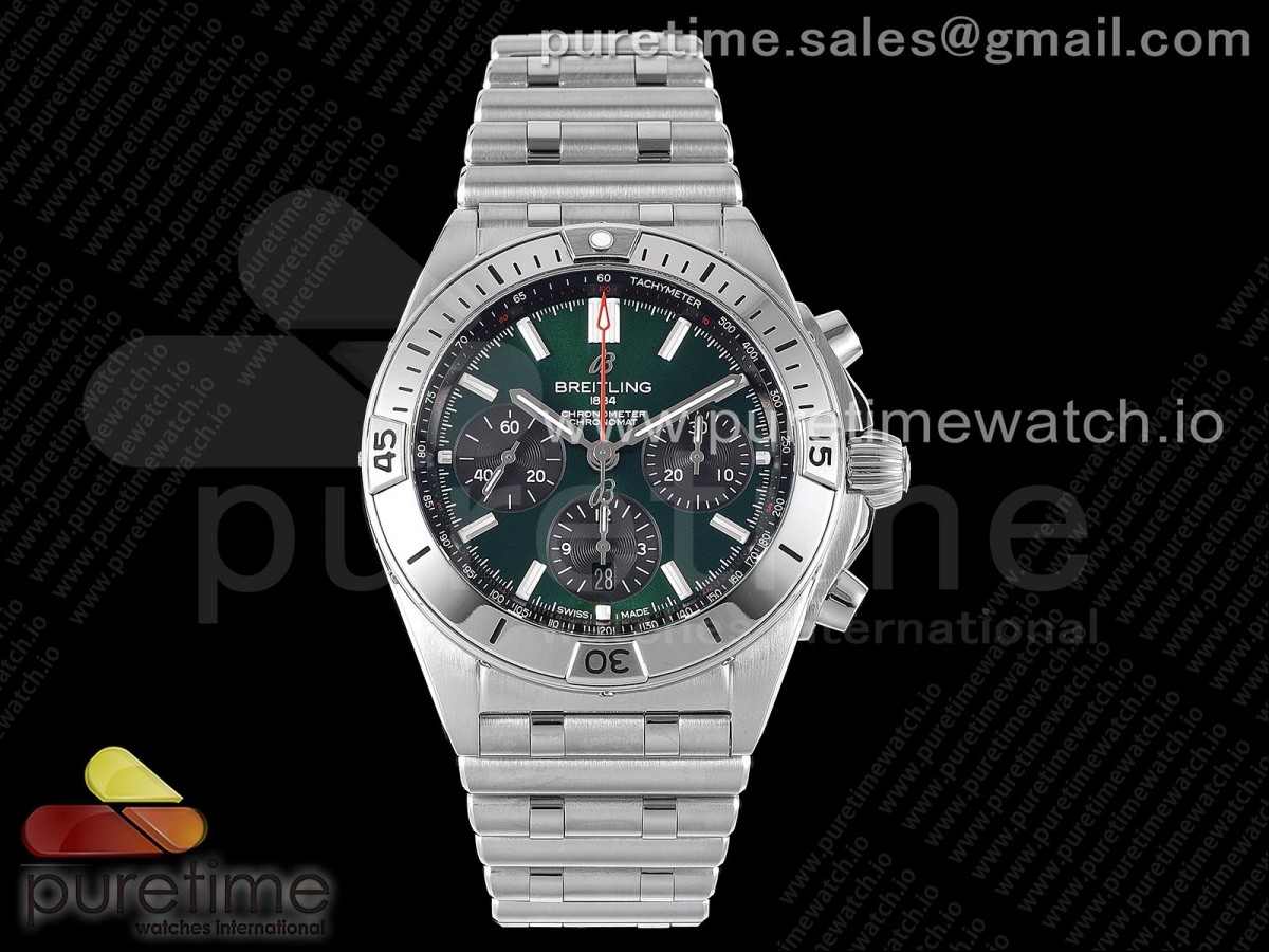 TF 브라이틀링 크로노맷 B01 그린다이얼 스틸브레이슬릿 Chronomat B01 42mm SS TF 1:1 Best Edition Green Dial on SS Bracelet A7750