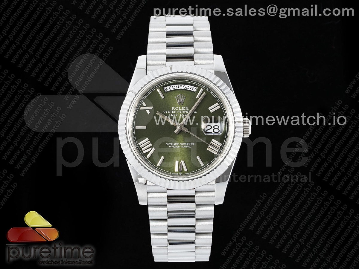 QF V5 롤렉스 데이데이트40 텅스텐(Cu-W) 그린로만다이얼 스틸브레이슬릿 DayDate 40 SS QF 1:1 Best Edition Green Roman Dial on President Bracelet A2836 V5 (Gain Weight)