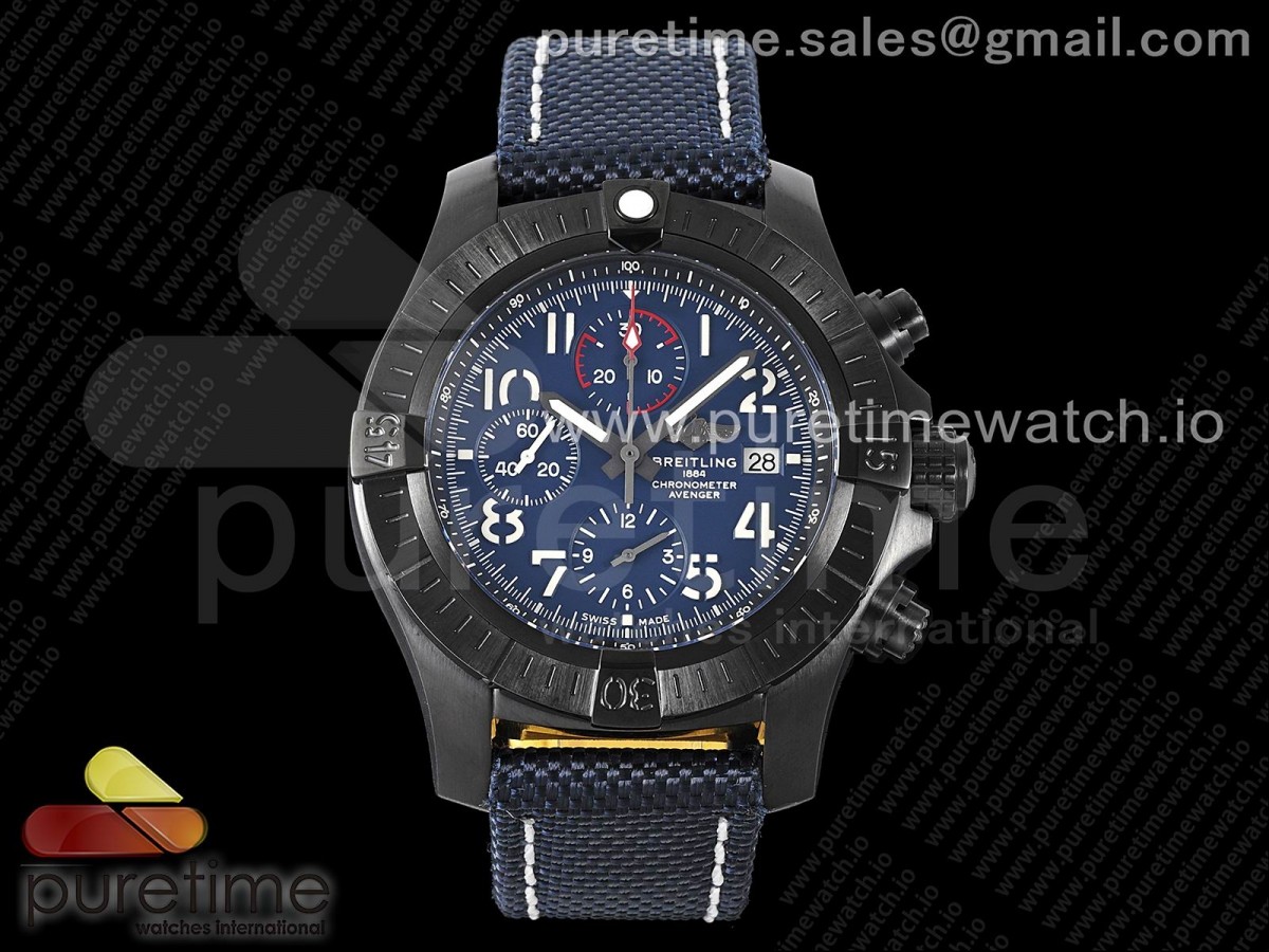 TF 브라이틀링 어벤져 크로노 PVD티타늄 블루다이얼 블루나일론스트랩 Avenger Chrono PVD Titanium TF 1:1 Best Edition Blue Dial on Blue Nylon Strap A7750