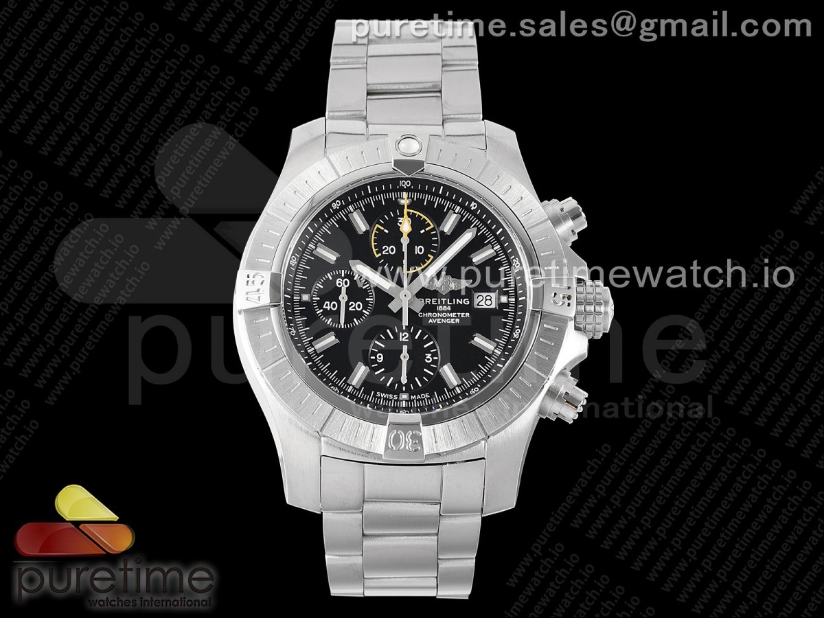 TF 브라이틀링 어벤져 크로노 블랙다이얼 스틸브레이슬릿 Avenger Chrono SS TF 1:1 Best Edition Black Dial on SS Bracelet A7750