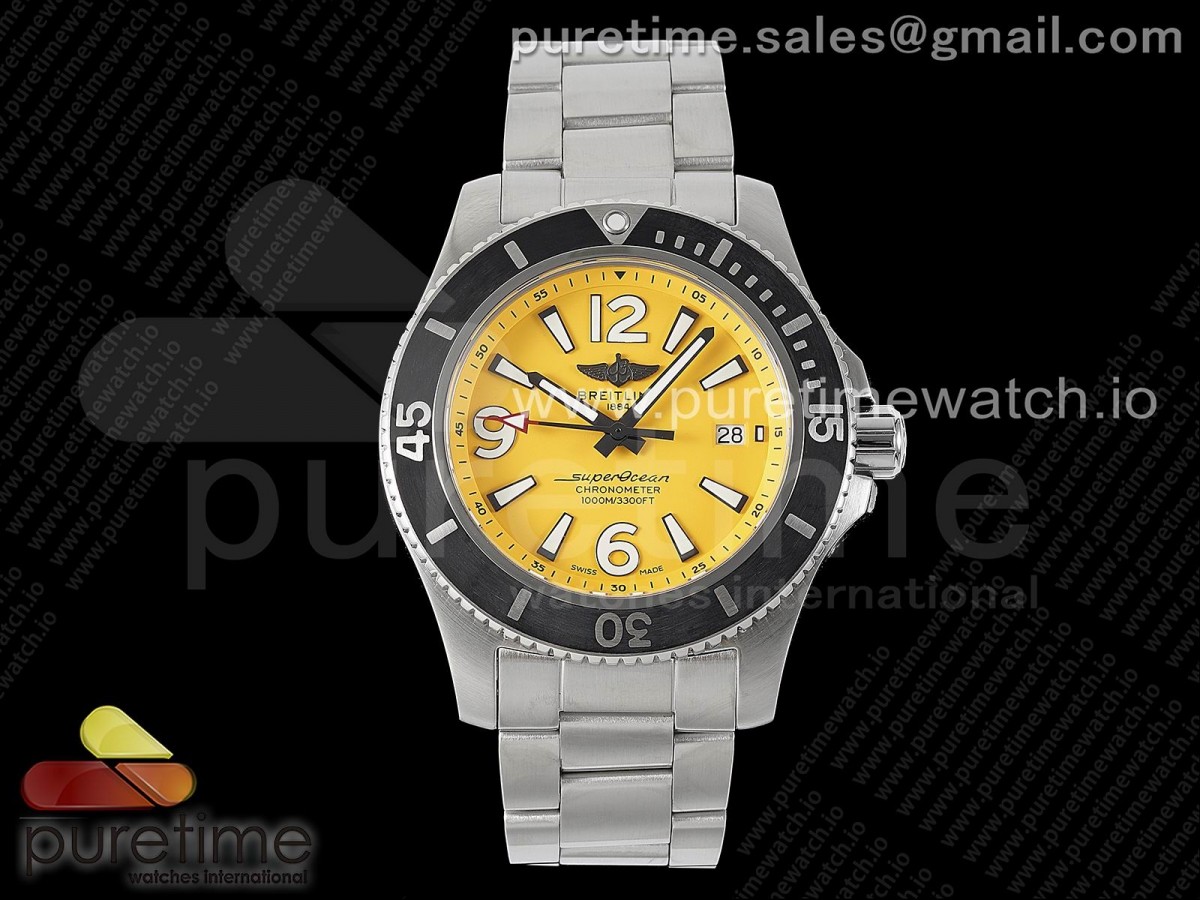 TF 브라이틀링 슈퍼오션 오토매틱 옐로우다이얼 스틸브레이슬릿 Superocean Automatic 44 TF 1:1 Best Edition Yellow Dial Black Bezel on SS Bracelet A2824