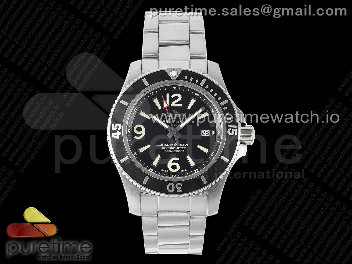 TF 브라이틀링 슈퍼오션 오토매틱 블랙다이얼 스틸브레이슬릿 Superocean Automatic 44 TF 1:1 Best Edition Black Dial Black Bezel on SS Bracelet A2824