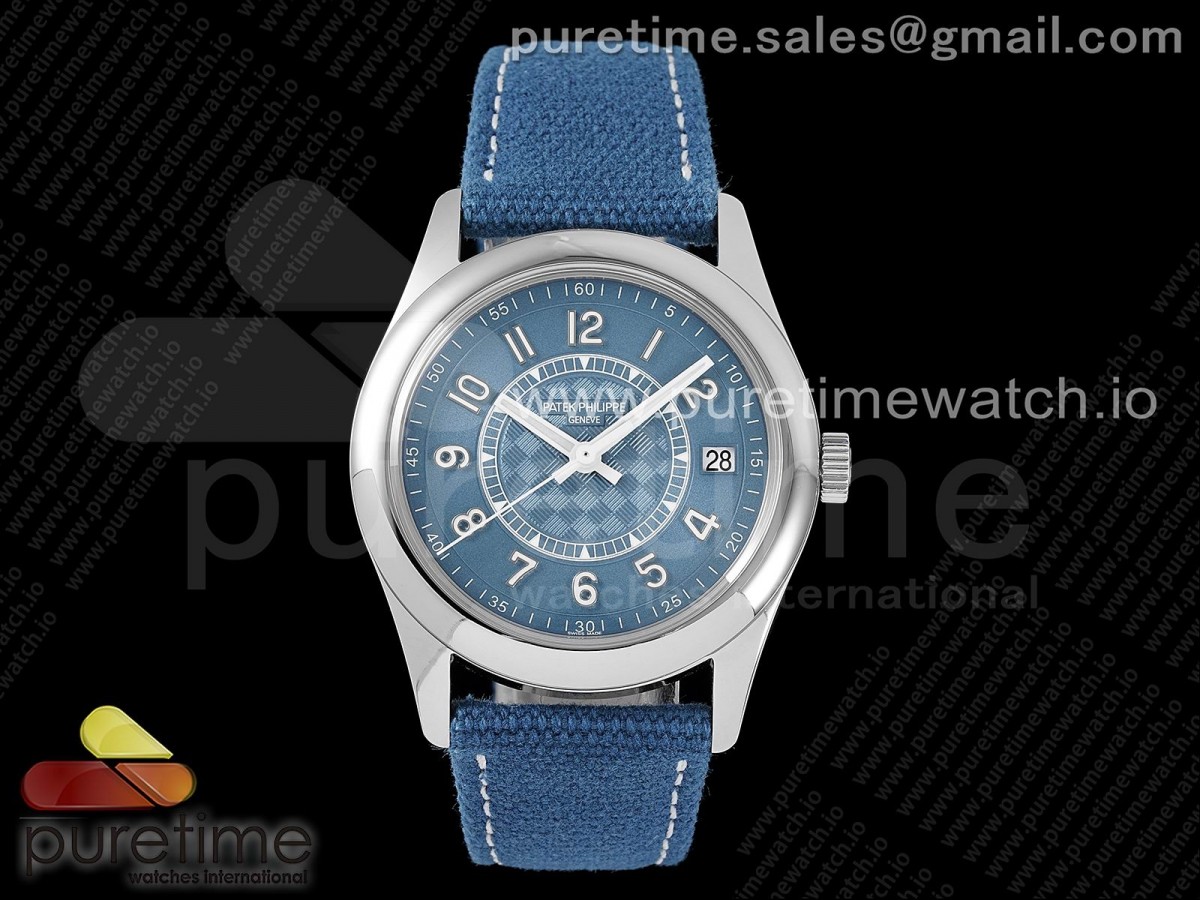 3KF V2 파텍필립 칼라트라바 6007 블루다이얼 블루가죽나일론스트랩 Calatrava 6007A SS 3KF 1:1 Best Edition Blue Dial on Blue Leather Strap A324 Super Clone V2