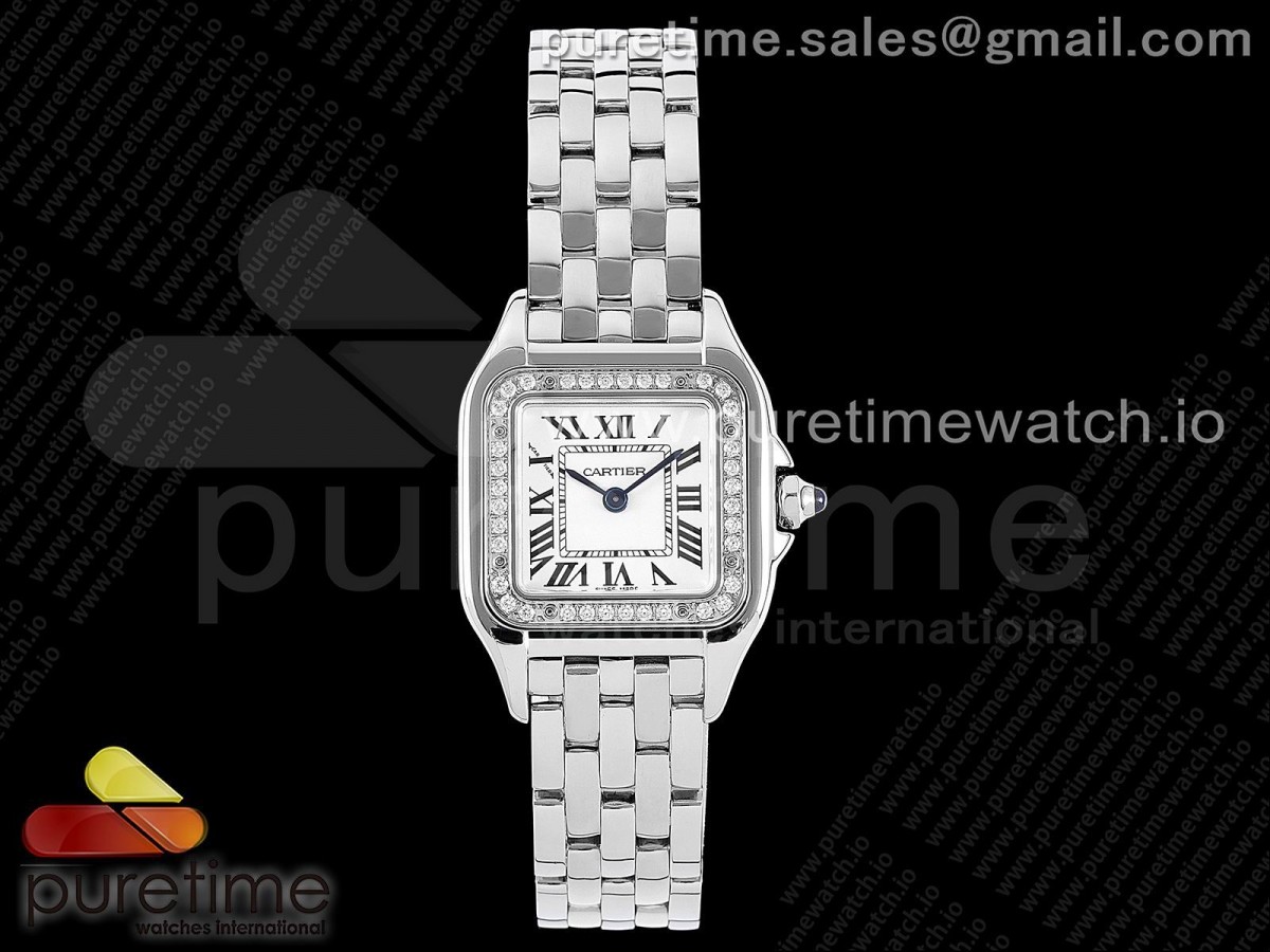 BVF 까르띠에 팬더 시크릿 22 다이아베젤 화이트다이얼 스틸브레이슬릿 Panthère 22mm BVF 1:1 Best Edition SS White Dial Diamonds Bezel on SS Bracelet Ronda Quartz