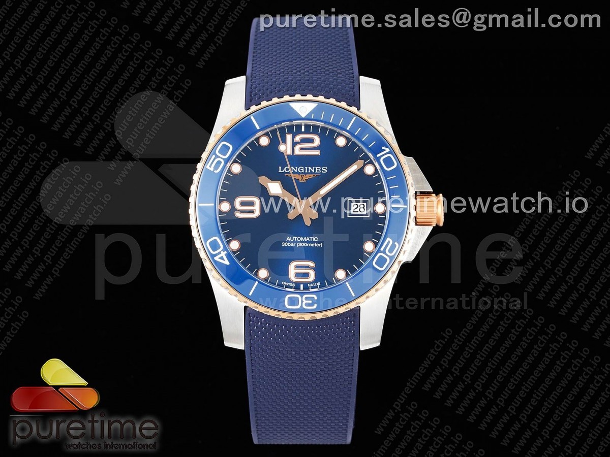 ZF 론진 콘케스트 로즈골드콤비 블루다이얼 블루러버스트랩 Conquest SS/RG Blue Ceramic Bezel SS ZF 1:1 Best Edition Blue Dial on Blue Rubber Strap A2824