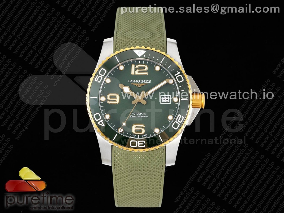 ZF 론진 콘케스트 옐로우골드콤비 그린다이얼 그린러버스트랩 Conquest SS/YG Green Ceramic Bezel SS ZF 1:1 Best Edition Green Dial on Green Rubber Strap A2824