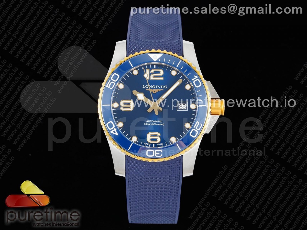 ZF 론진 콘케스트 옐로우골드콤비 블루다이얼 블루러버스트랩 Conquest SS/YG Blue Ceramic Bezel SS ZF 1:1 Best Edition Blue Dial on Blue Rubber Strap A2824