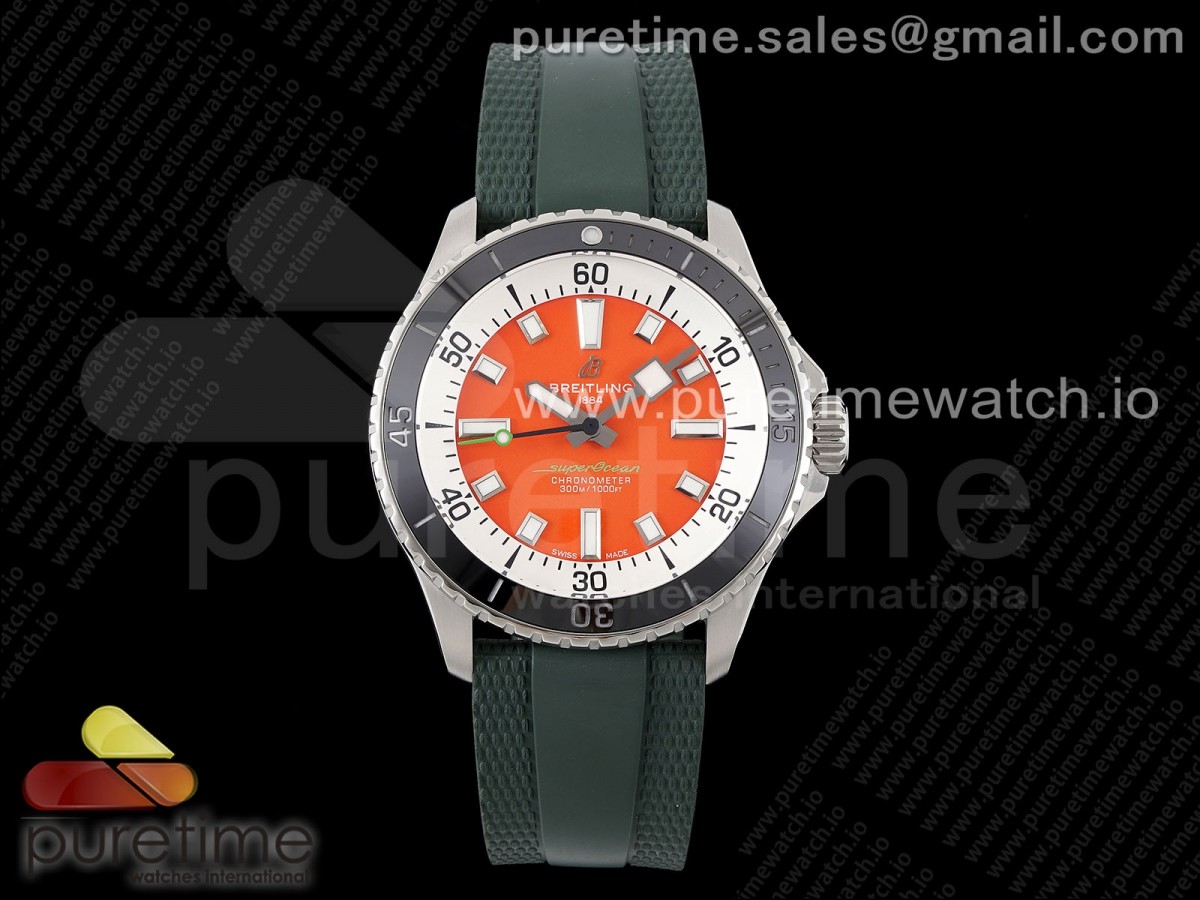 BLSF 브라이틀링 슈퍼오션 오렌지다이얼 그린러버스트랩 SuperOcean Automatic 42 SS BLSF 1:1 Best Edition Orange Dial on Green Rubber Strap A2824