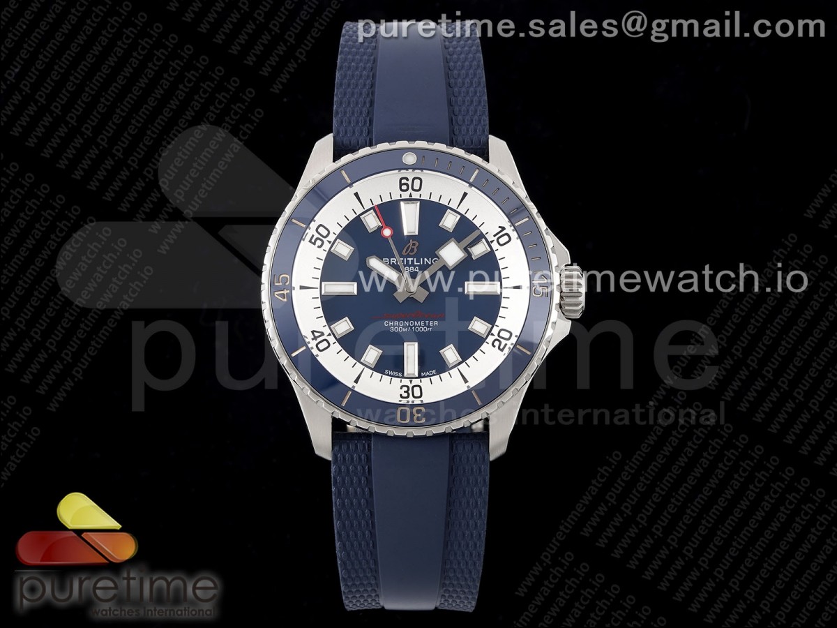 BLSF 브라이틀링 슈퍼오션 블루다이얼 블루러버스트랩 SuperOcean Automatic 42 SS BLSF 1:1 Best Edition Blue Dial on Blue Rubber Strap A2824