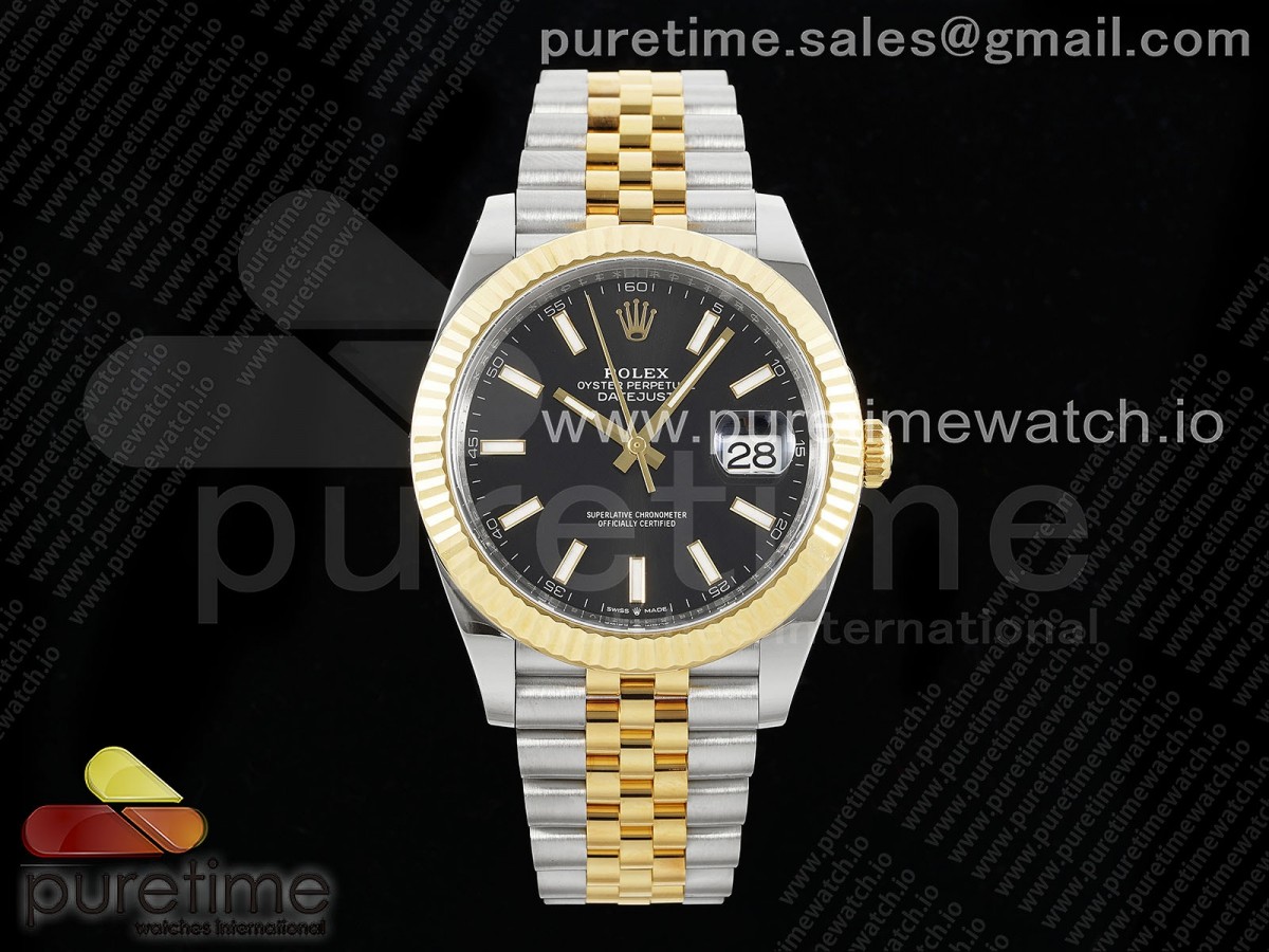 CLEANF 클린공장 롤렉스 데이저스트41 옐로우골드콤비 블랙다이얼 쥬빌레브레이슬릿 DateJust 41 126333 Clean 1:1 Best Edition 904L Steel Black Stick Dial on SS/YG Jubilee Bracelet VR3235