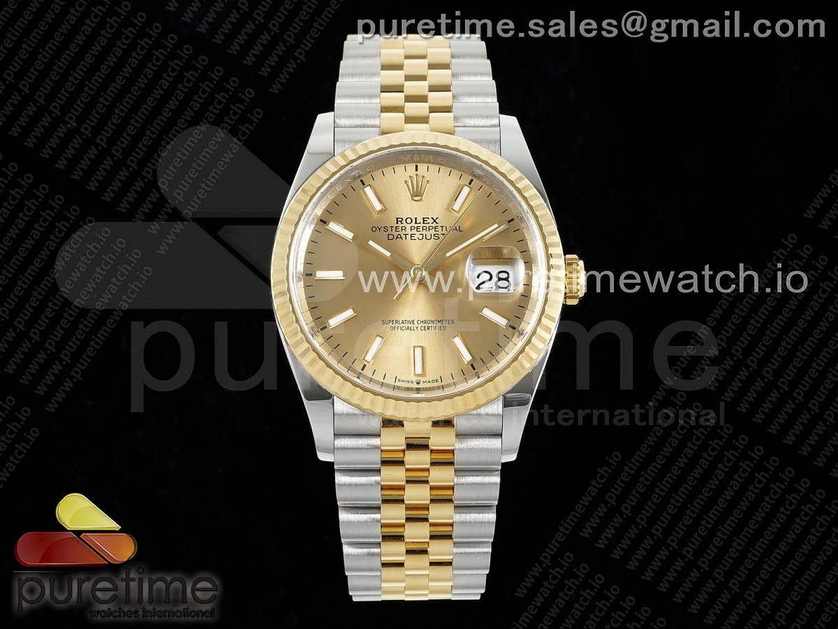 CLEANF 클린공장 롤렉스 데이저스트36 옐로우골드콤비 골드다이얼 쥬빌레브레이슬릿 DateJust 36 126233 Clean 1:1 Best Edition 904L Steel YG Stick Dial on SS/YG Jubilee Bracelet VR3235